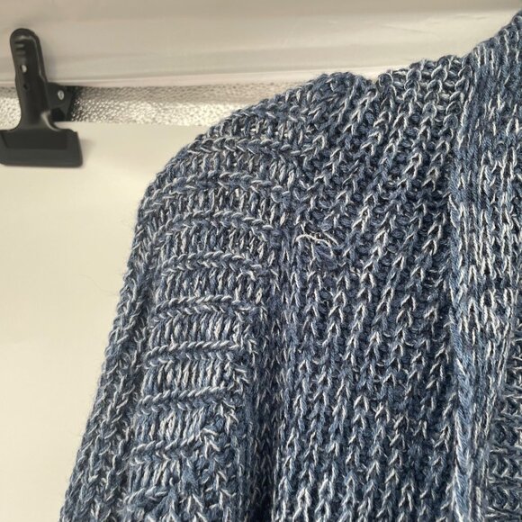 Pink Rose Open Knit Cardigan Open Front Sharkbite Hem Blue/White Size Large - Picture 5 of 9